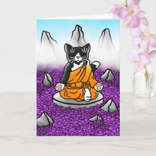 Cartão Buddhist Tuxedo Meditation Cat