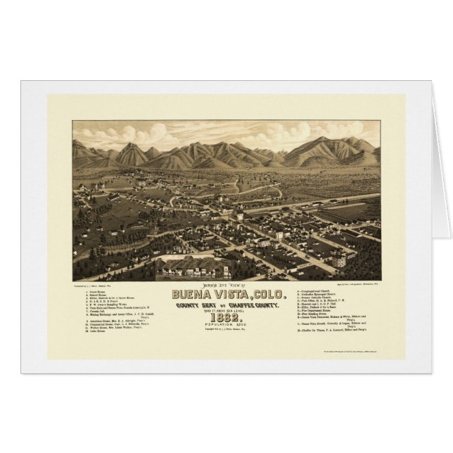 Cartão Buena Vista, mapa panorâmico do CO - 1882 (Frente Horizontal)