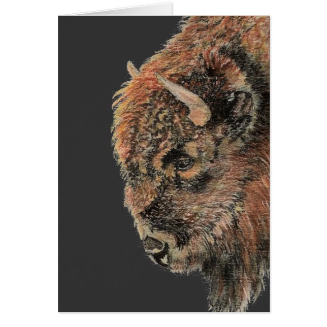 Cartão Buffalo, Bison, Watercolor Animal (Frente)