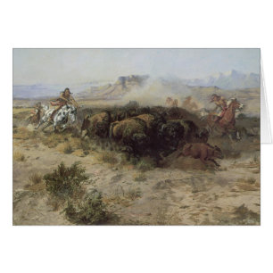 Cartão Buffalo Hunt No. 26, de CM Russell, índios Vintage