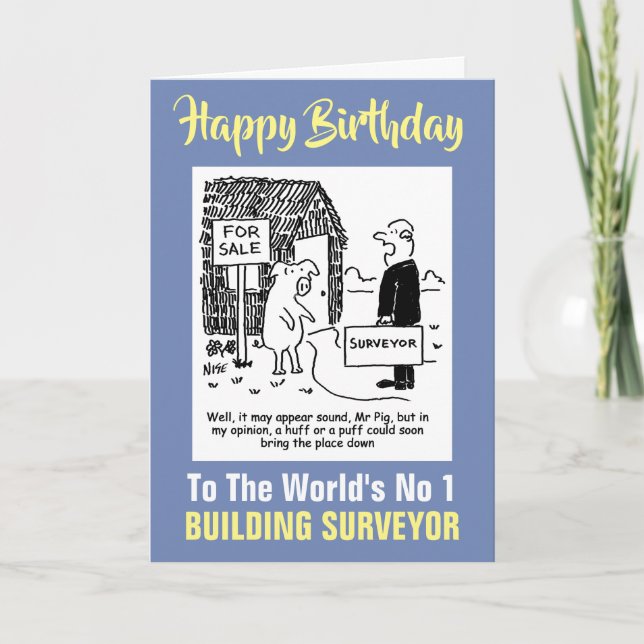 Cartão Building Surveyor olha para a casa do Sr. Pig (Frente)