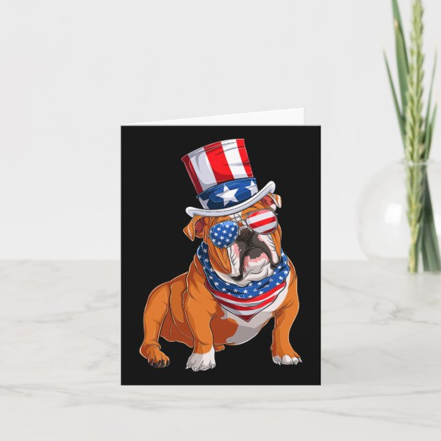 Cartão Buldogue Dog 4 de julho Bandeira Americana (Frente)