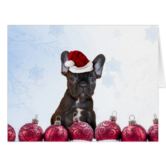 Cartão Buldogue Francês de Natal (Frente horizontal)