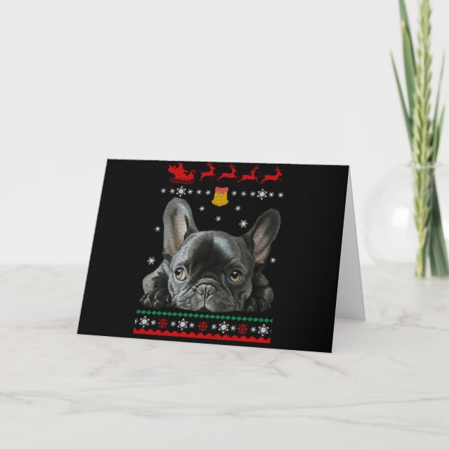 Cartão Buldogue Francês| Feliz Natal Com O Frenchie (Frente)