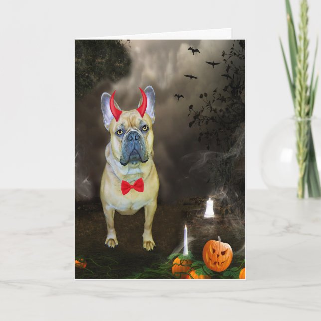 Cartão Buldogue Francês no Figurino de Halloween (Frente)