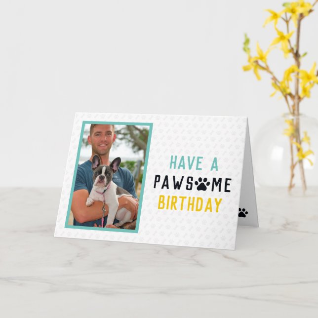 Cartão Buldogue francês Pawsome Birthday (Flor Amarela)