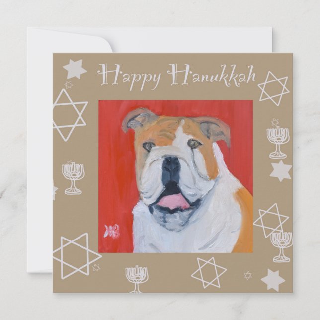 Cartão Buldogue Happy Hanukkah (Frente)