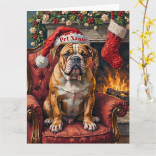 Cartão Buldogue Mal-Humorado com Chapéu de Natal em Cadei