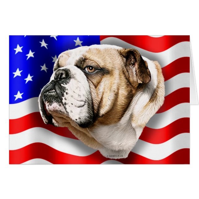 Cartão Buldogue Patriot EUA Flag (Frente Horizontal)