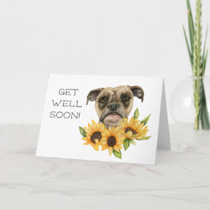 Cartão Buldogue Sunflower Watercolor   Fique Bem Em Breve