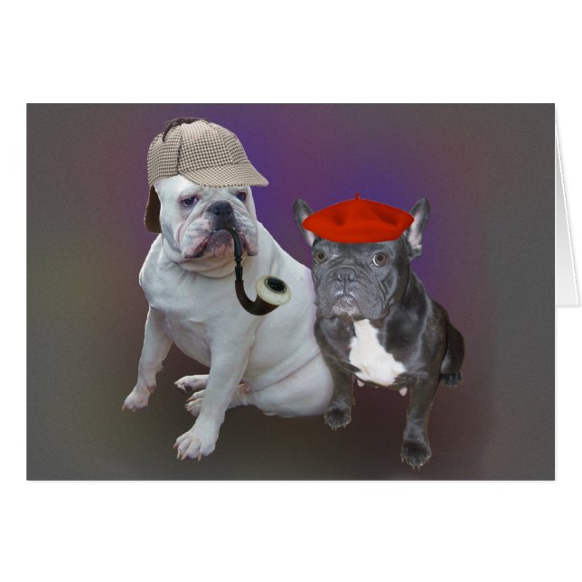 Cartão Buldogues ingleses e franceses (Frente Horizontal)