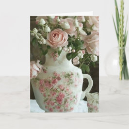 Cartão Bule de Chá Chinês Vintage Bonito e Rosas | Aniver