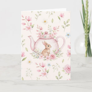 Cartão Bule de Chá Rosa Coelhinho Caprichoso Floral Pásco