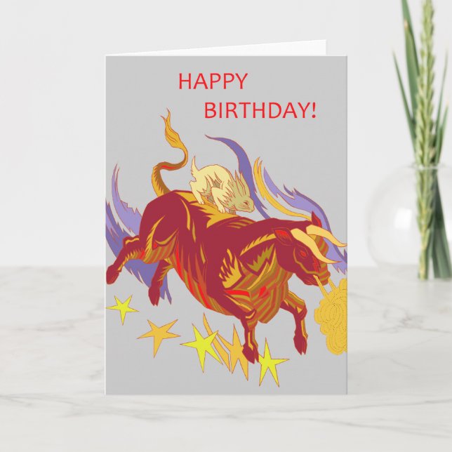 Cartão Bull and Rabbit Birthday Card (Frente)