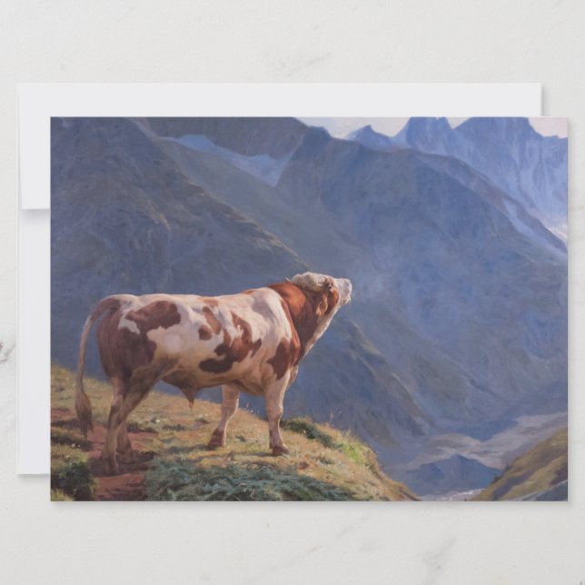 Cartão Bull nos Alpes (por Eugène Burnand) (Frente)
