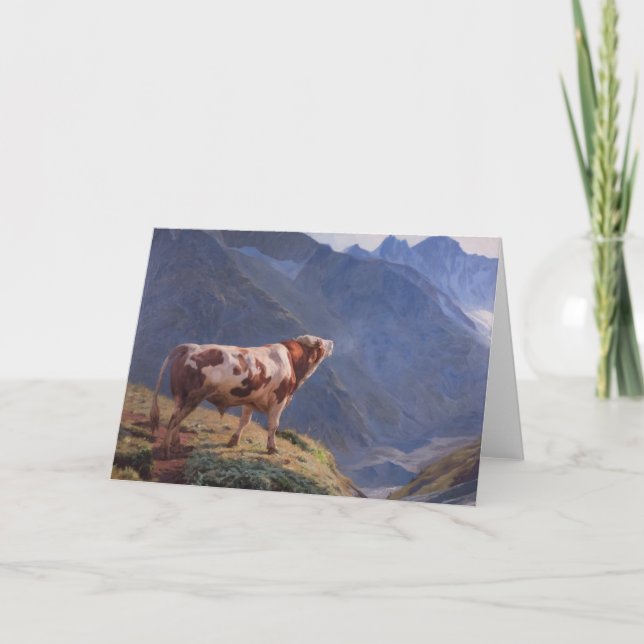 Cartão Bull nos Alpes (por Eugène Burnand) (Frente)