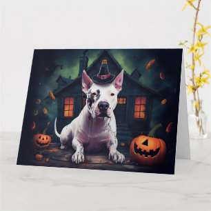 Cartão Bull Terrier Abóboras Dia das Bruxas Assustador