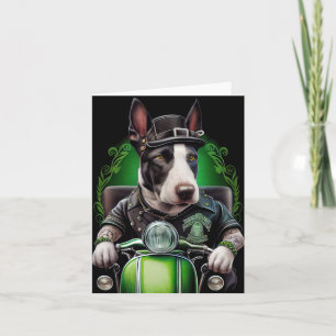 Cartão Bull Terrier Cão Dirigindo Bicicleta Dia de São Pa