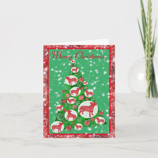 Cartão Bull Terrier Dog Baubles Feliz Árvore de Natal (Frente)