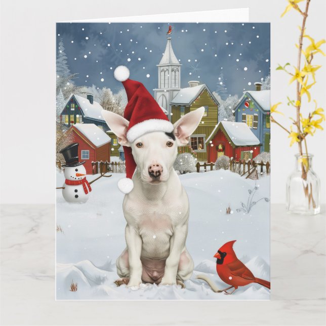 Cartão Bull Terrier Dog Winter Wonderland Natal Joy (Flor Amarela)