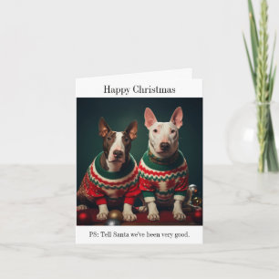 Cartão Bull Terrier Dogs in Christmas Sweater