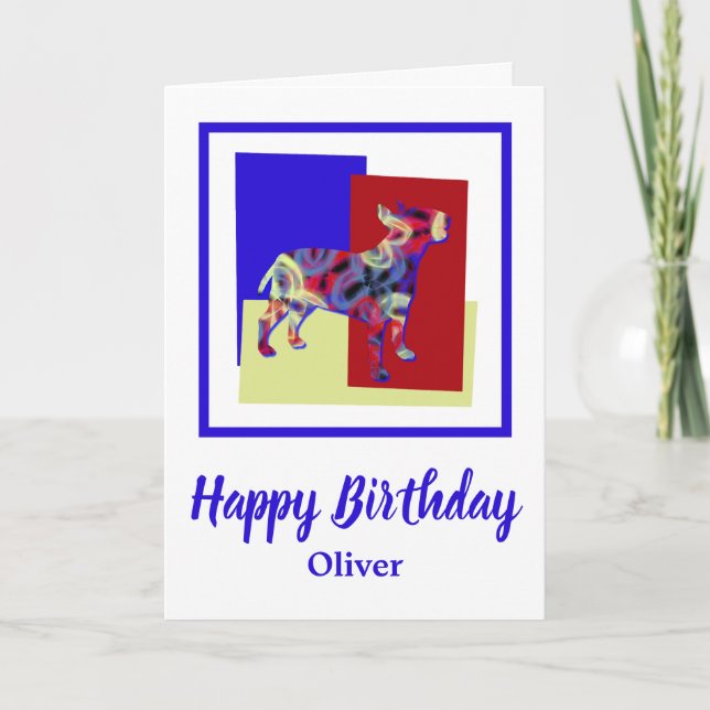 Cartão Bull Terrier English Dog Red Blue Yellow Birday (Frente)