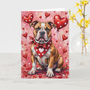 Cartão Bulldog Americano de São Valentim Sentado com Cora