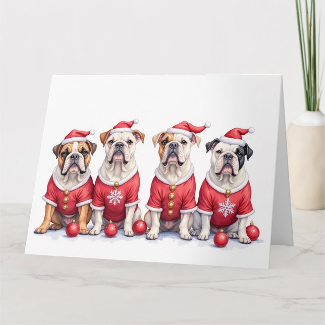Cartão Bulldog Christmas Dress Santa Hat (Frente)