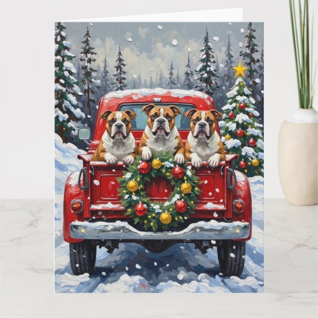 Cartão Bulldog Christmas Red Truck Holiday (Frente)