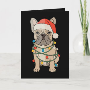 Cartão Bulldog Francês Cachorro Chapéu de Papai Noel Nata