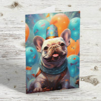 Bulldog Francês Com Balões de Aniversário 