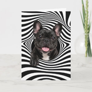 Cartão Bulldog Francês de Aniversário em Buraco Listrado