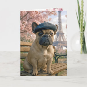 Cartão Bulldog Francês de Aniversário em Paris