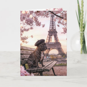Cartão Bulldog Francês de Aniversário em Paris