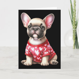 Cartão Bulldog Francês Dia dos Namorados Coração Vermelho