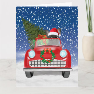 Cartão Bulldog Francês Dirigindo Carro Na Neve Natal 