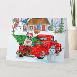 Cartão Bulldog Francês em Caminhão de Entrega de Natal na