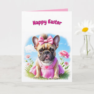 Cartão Bulldog Francês Flores Páscoa Bulldog Francês