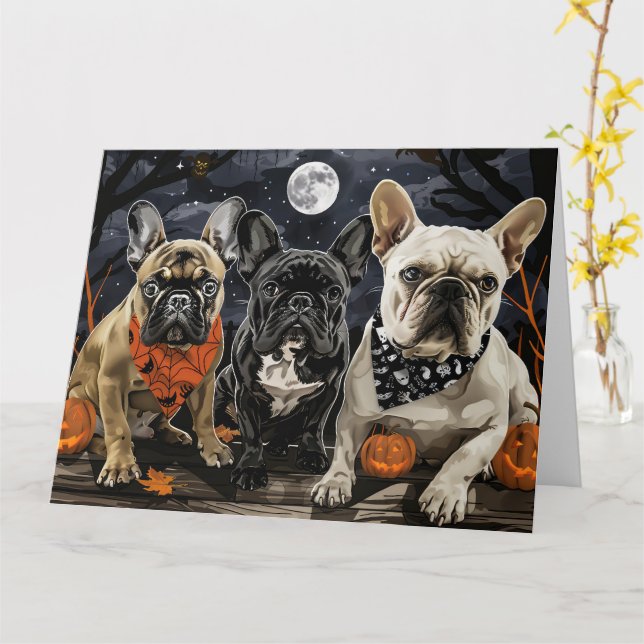 Cartão Bulldog francês Halloween Spooky (Flor Amarela)