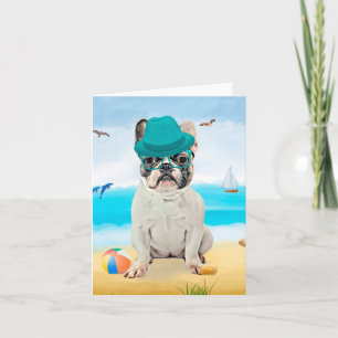 Cartão Bulldog francês na praia