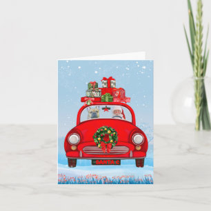 Cartão Bulldog Francês No Carro Com Papai Noel 