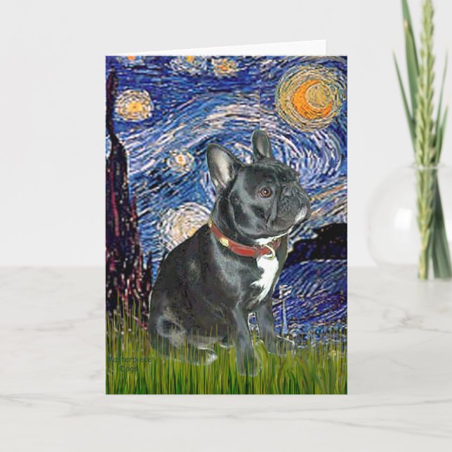 Cartão Bulldog francês (preto 11) - Starry Night (vert) (Frente)