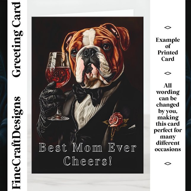 Cartão Bulldog, Gravata Borboleta & Vinho CR8 Nome Person (Criador carregado)