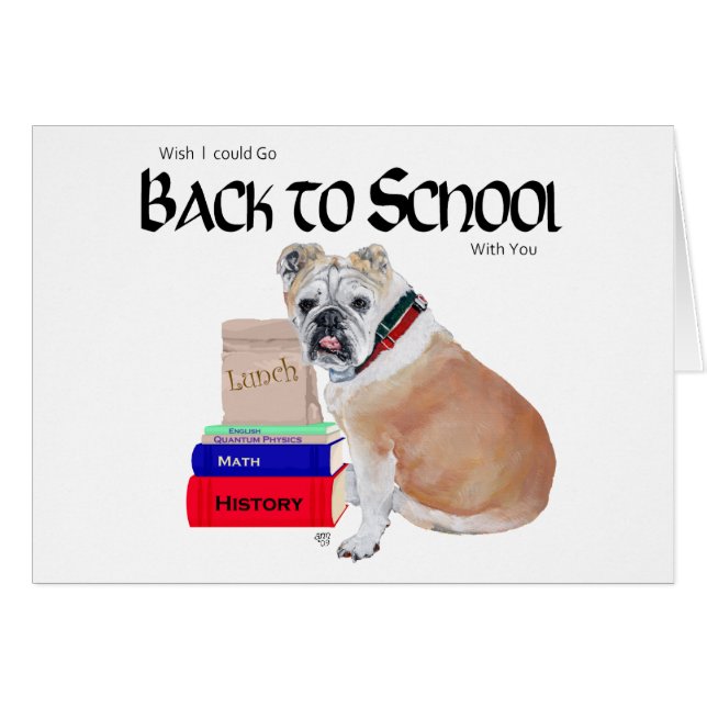 Cartão Bulldog Inglês de Volta às Aulas (Frente Horizontal)