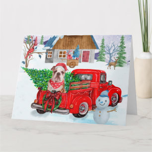 Cartão Bulldog Inglês em Caminhão de Entrega de Natal na