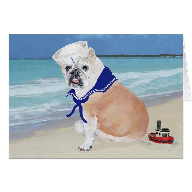 Cartão Bulldog Inglês Marinheiro (Frente Horizontal)