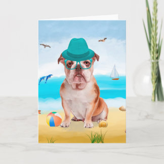 Cartão Bulldog Inglês na Praia