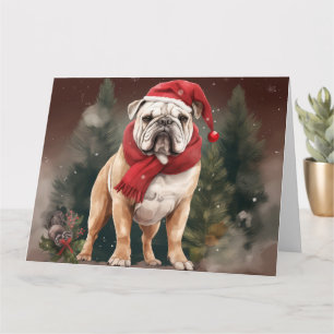 Cartão Bulldog na Neve Natal