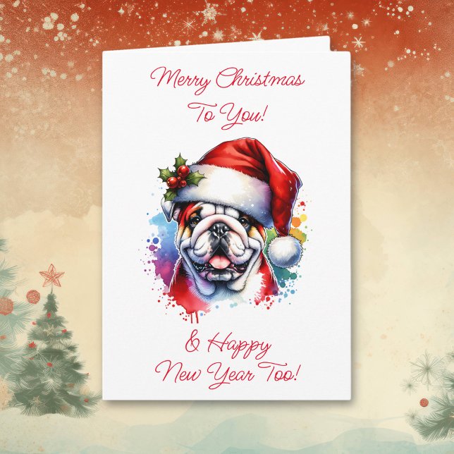 Cartão Bulldog no Natal Personalizado do Chapéu (Criador carregado)