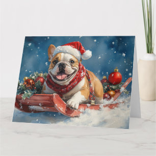 Cartão Bulldog no Trenó Deixe Nevar Natal